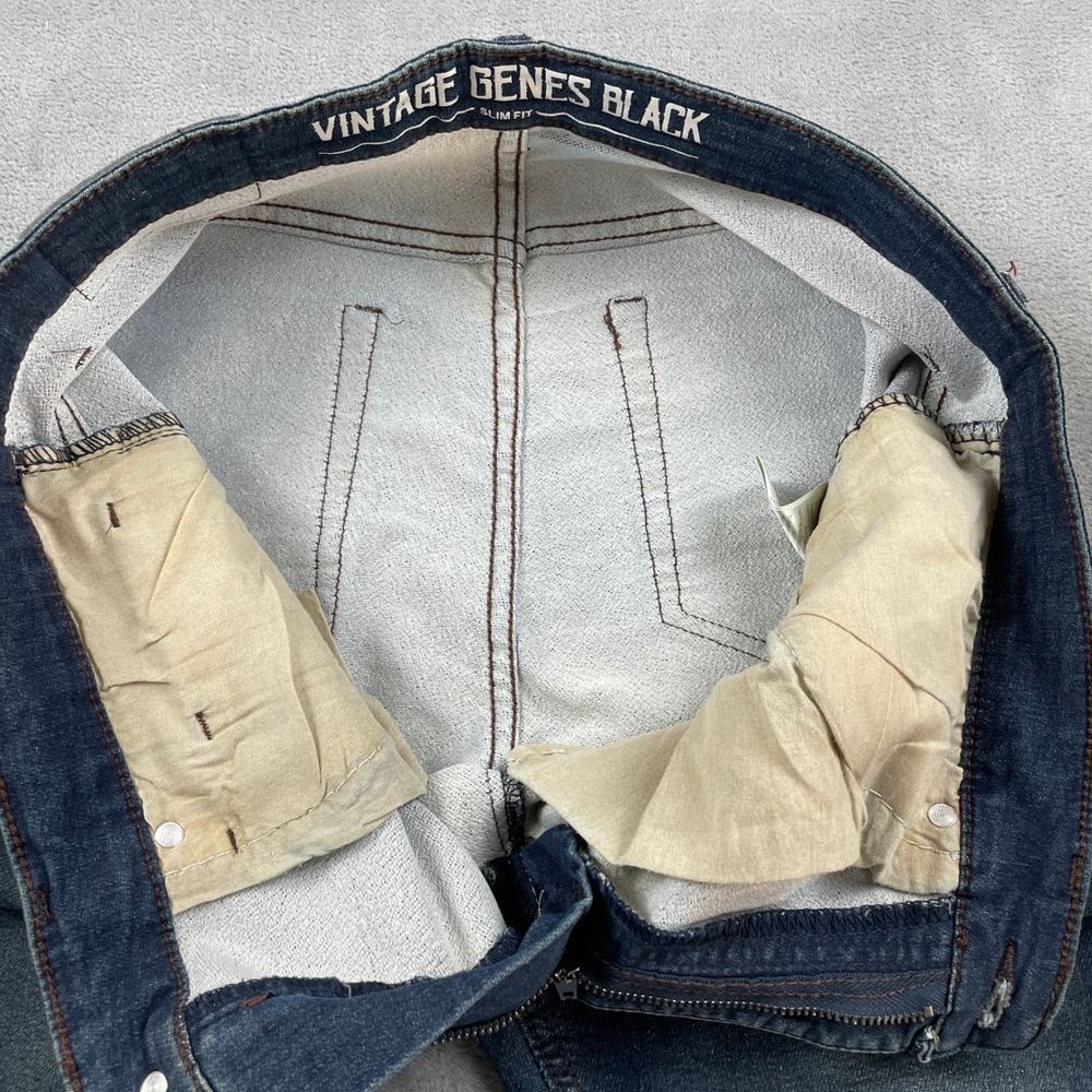 Vintage Genes Black Men's Slim Fit Jeans Blue Medium Wash Stretch 33x32 Casual - Picture 6 of 16